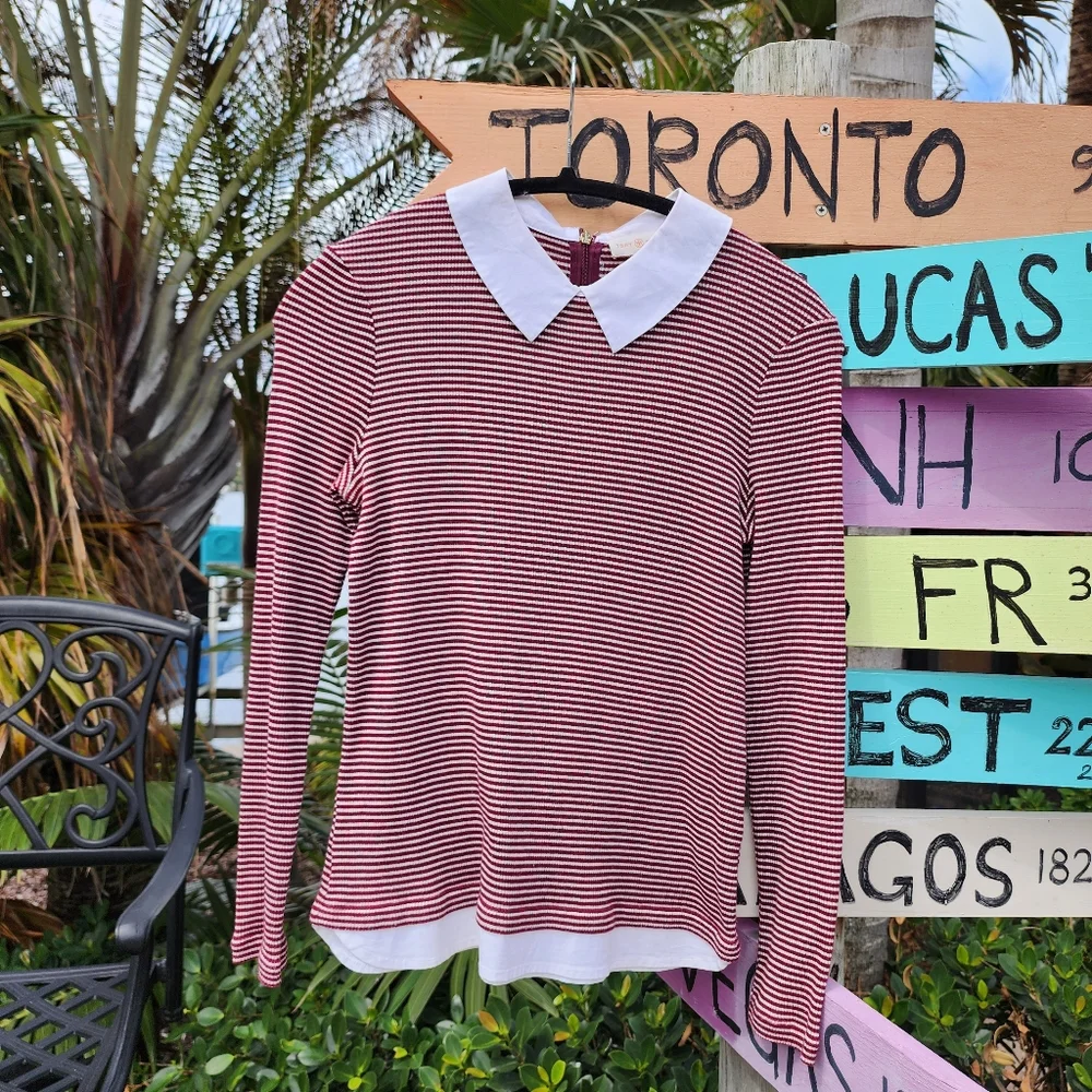 Y2k Vintage Tory Burch Peter-Pan Collar Striped Top Sz S - Picture 13 of 13